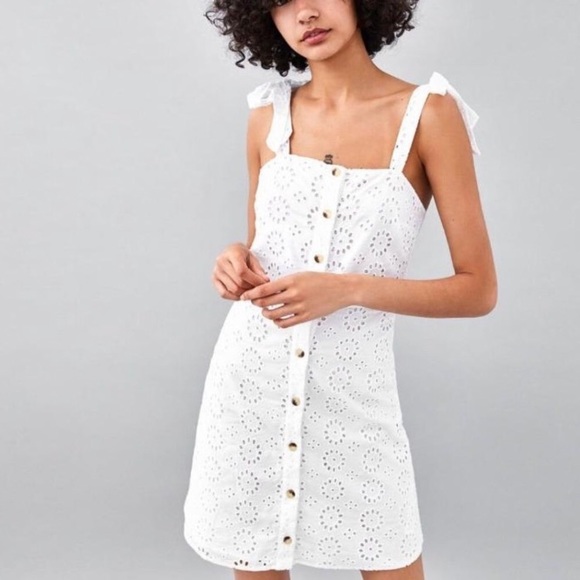 Zara Dresses & Skirts - Zara White Eyelet Button Down Dress!